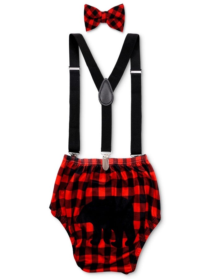 Gicoherero Lumberjack Cake Smash Outfit for Baby Boys Wild One Birthday Party,Diaper Cover Bloomer Bow Tie Suspenders Boys 1st Birthday Buffalo Plaid Milestone Photoshoot Supplies - Image 1
